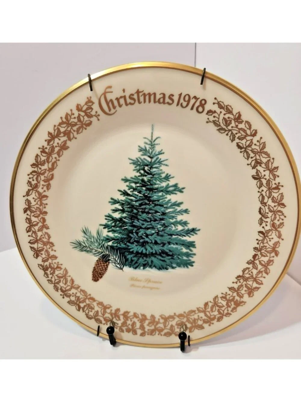 Lenox 1978 Annual Limited Commemorative Balsam Fir Gold Christmas Plate Made USA